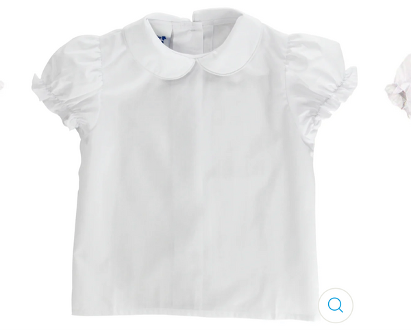 White Button Back Short Sleeve Piped Shirt- Girls