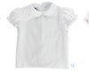 White Button Back Short Sleeve Piped Shirt- Girls