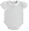 White Knit Onesie, White Trim, Knit Girls Short Sleeve