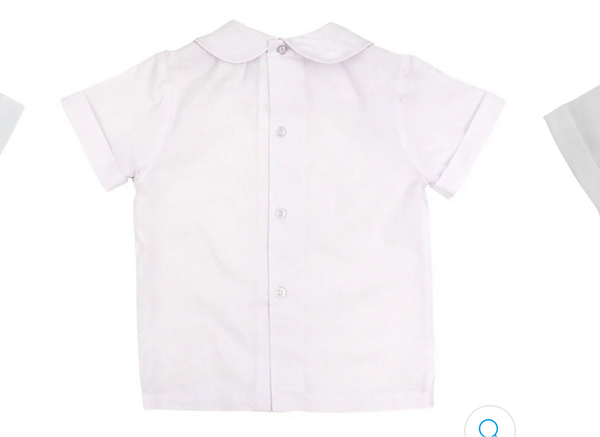 White Button Back Short Sleeve Piped Shirt- Boys