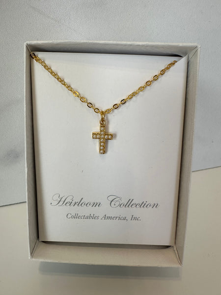 Children's Gold Seed Pearl Cross Necklace