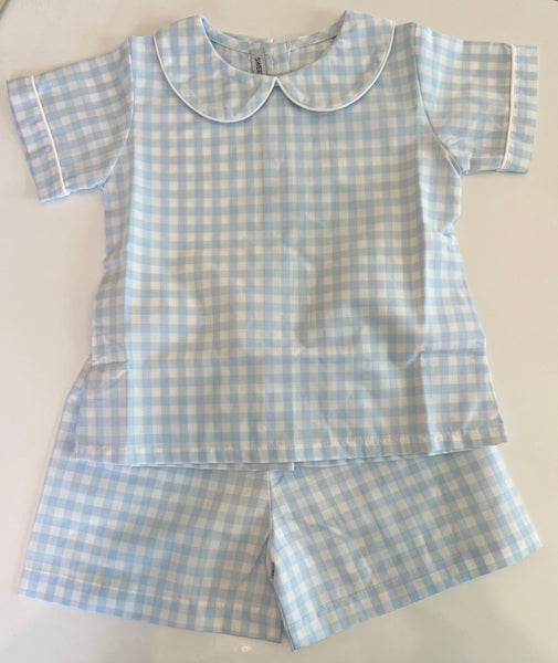 Light Blue Gingham 2 Piece Shorts Set