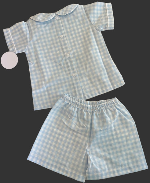 Light Blue Gingham 2 Piece Shorts Set