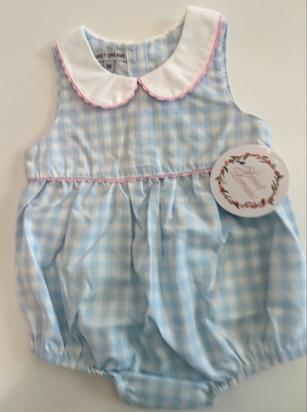 Blue Gingham w/ Pink Ric Rac Bubble