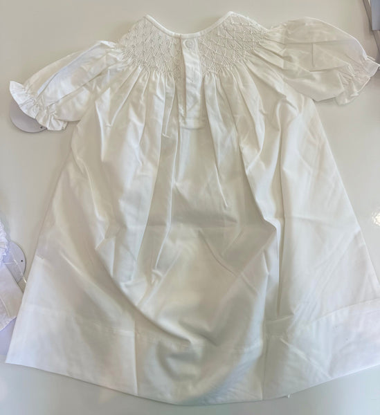 Catherine White Smocked Dress w/White Pearls