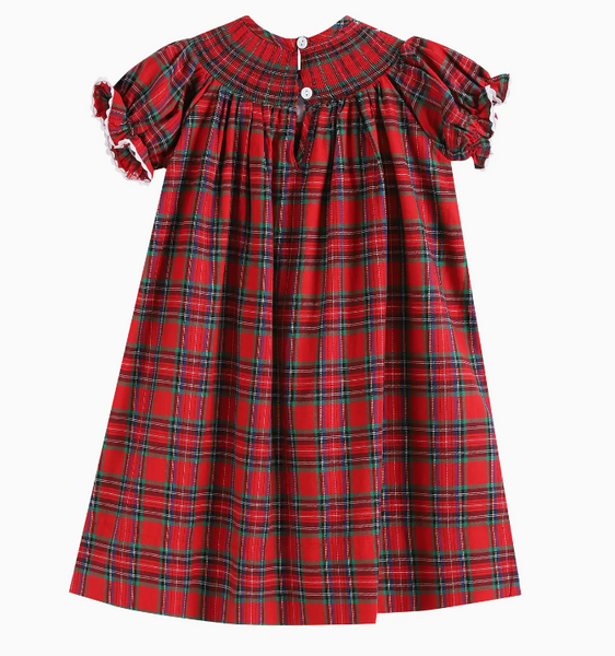 Red Christmas Plaid Smocked Bishop Dress