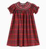 Red Christmas Plaid Smocked Bishop Dress