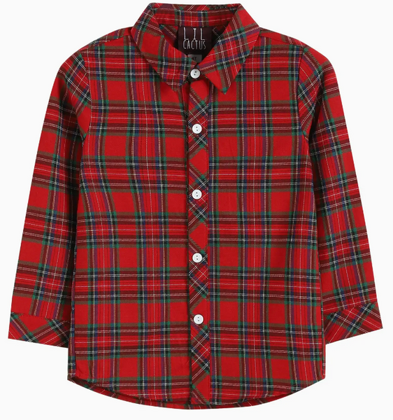 Red & GreeenTartan Plaid Long Sleeve Button Down