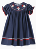 Navy Blue Santa Smocked Bishop Dress