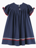 Navy Blue Santa Smocked Bishop Dress