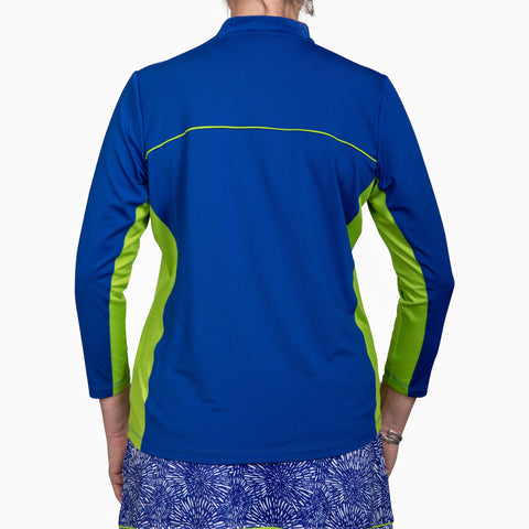3/4 Sleeve Polo Shirt- Blue with Lime Green