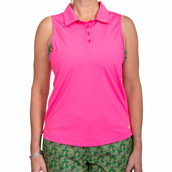 Practice Play Sleeveless Polo-Hot Pink/Lime Green Splash