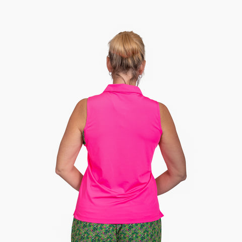 Practice Play Sleeveless Polo-Hot Pink/Lime Green Splash
