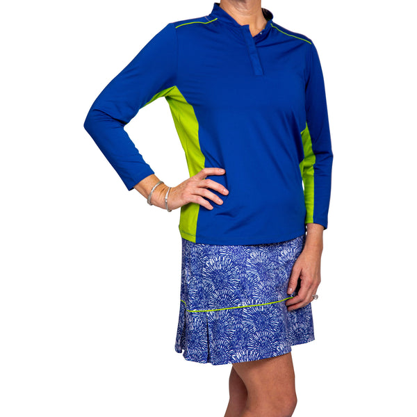 3/4 Sleeve Polo Shirt- Blue with Lime Green