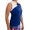 Chipped In Sleeveless Golf Polo- Color Block Navy/White