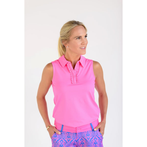 Pin High Sleeveless Polo Hot Pink Front View