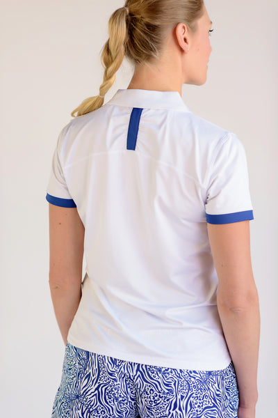 On Par Short Sleeve Polo White With Navy Trim Back View