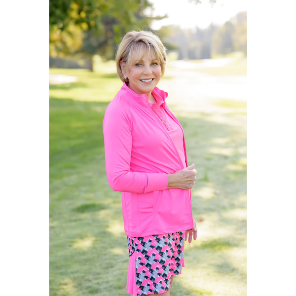Front Nine Full Zip Golf Jacket-Hot Pink