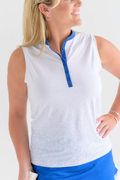 Rim Cup Golf Polo- White with Blue Ombre