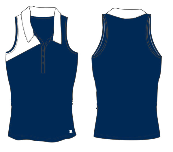 Chipped In Sleeveless Golf Polo- Color Block Navy/White