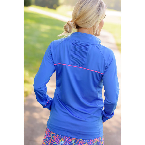 Front Nine Full Zip Golf Jacket-Bright Blue with Hot Pink