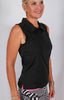 Resort and Ruffles Sleeveless Polo- Black